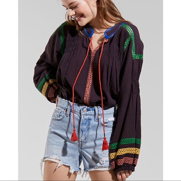 Urban Outfitters Tops - Urban Outfitters Peasant Top Blouse Tassel Medium